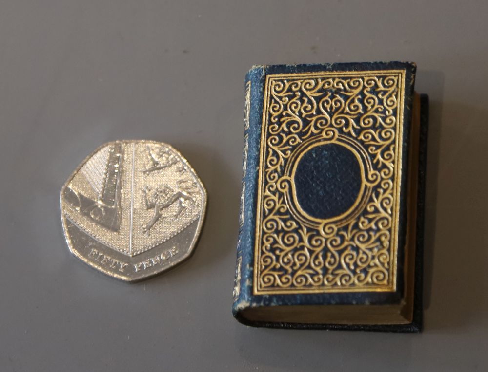 Miniature Books - The Holy Bible, 44 x 30mm, original blue morocco gilt, with leather cased magnifying glass in rear pocket, David Bryc
